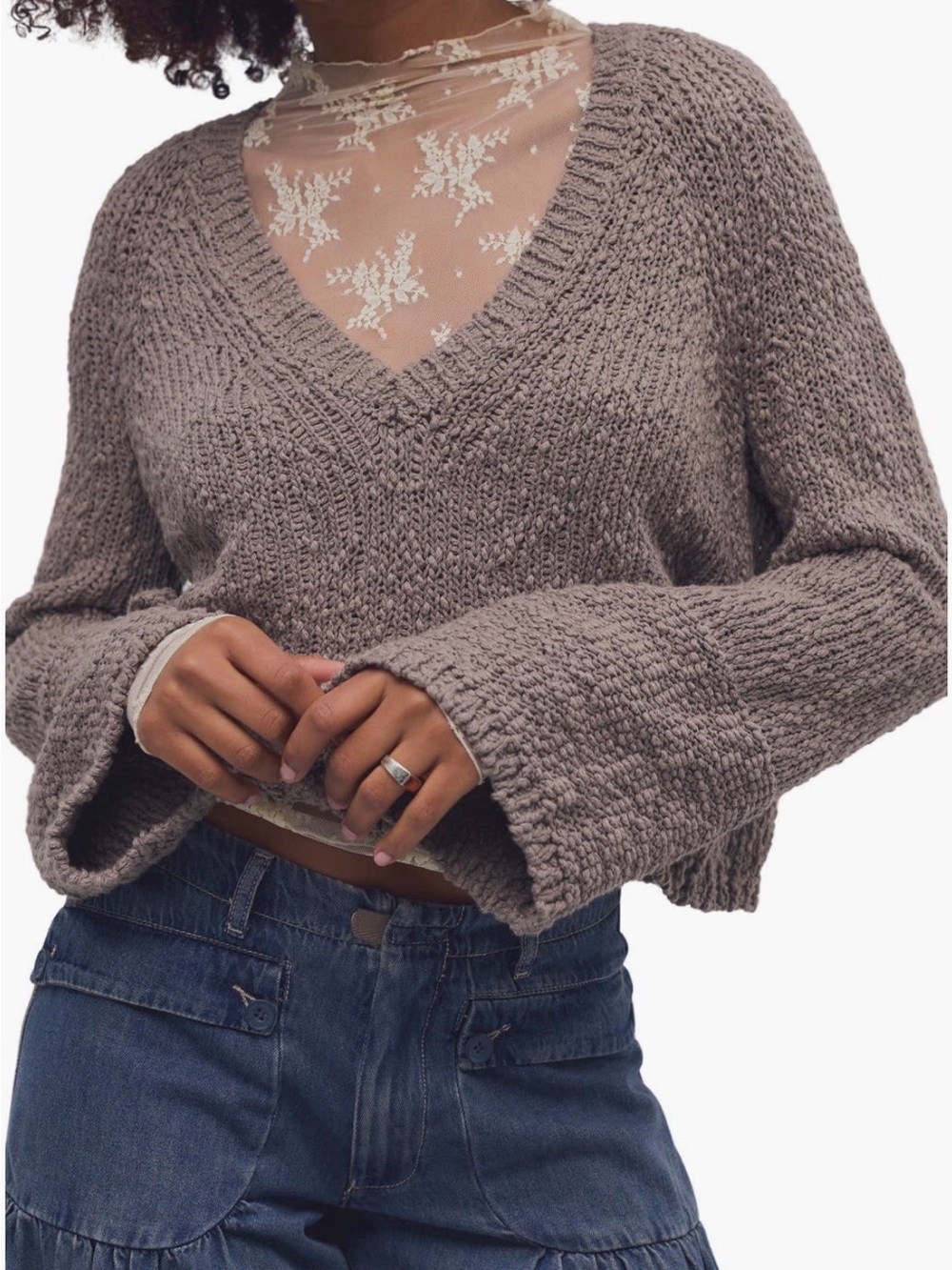 NWT Free People
Heartland V-Neck
Cotton Sweater XS